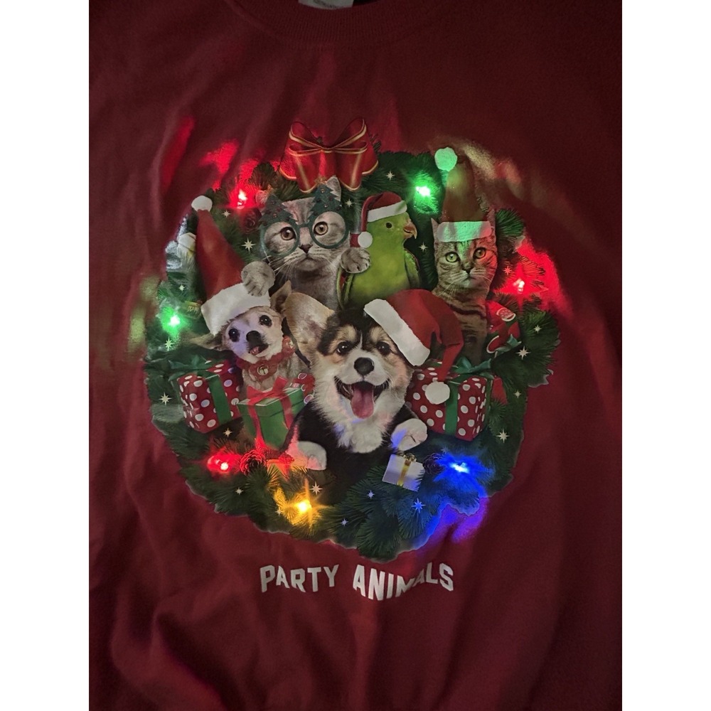 IML Party Animals Light Up Christmas Red Long Sleeve Sweatshirt Large New